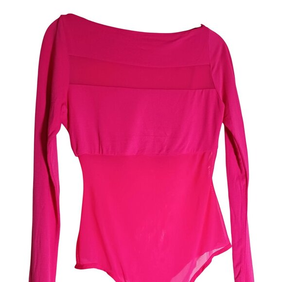 NEW Naked Wardrobe‎ Mesh It Up Longsleeve Thong Bodysuit in Bright Pink, Large - Picture 2 of 12